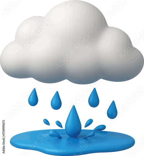 Clouds droping rain on puddle with splash