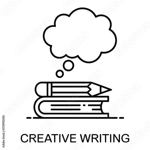 Creative writing concept with books pencil and thought bubble for story telling and content creation silhouette