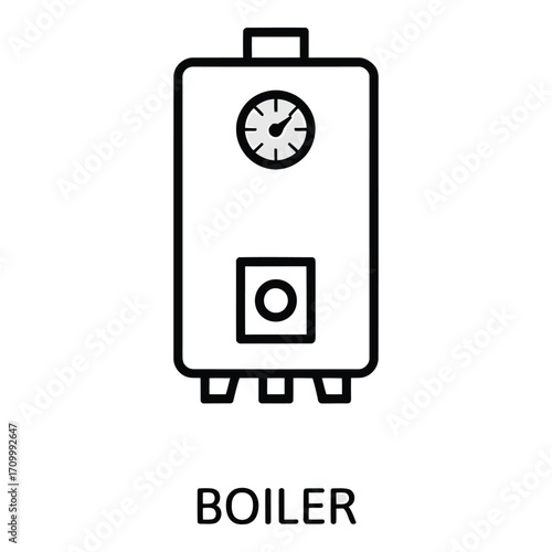 Simple boiler illustration for home heating and hot water systems and plumbing services needs here now silhouette