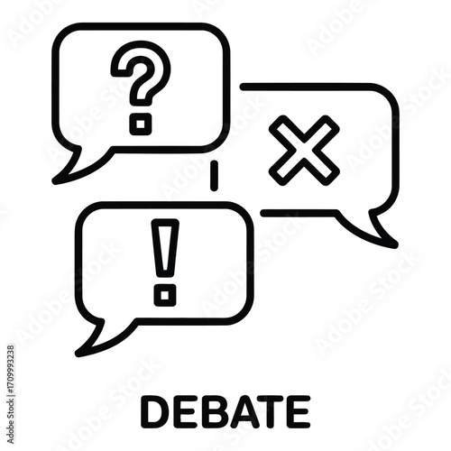 Debate communication with question and answer symbols for discussion and disagreement representation of ideas silhouette