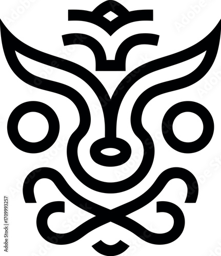 Abstract stylized tribal mask with elegant curves and symmetrical design