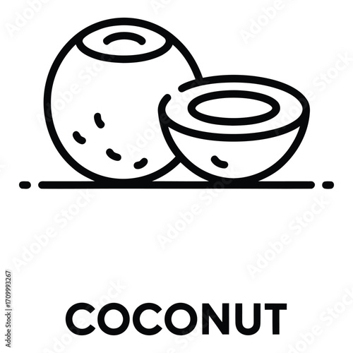 Coconut icon vector illustration of tropical fruit half and whole isolated on white background silhouette