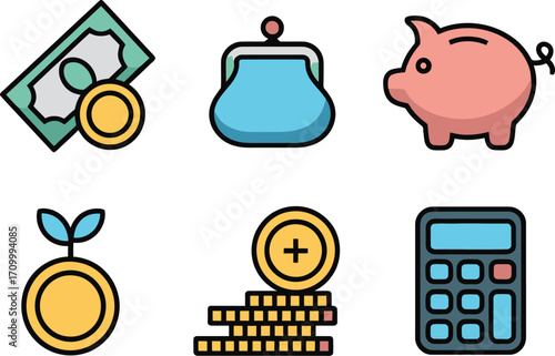 Unlock financial growth with these modern business icons for savings, investment, and wealth management