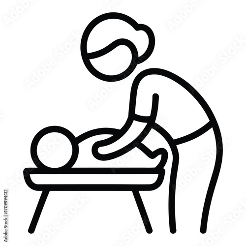 Illustration of massage therapy session showing relaxation and wellness treatment given by therapist to client silhouette