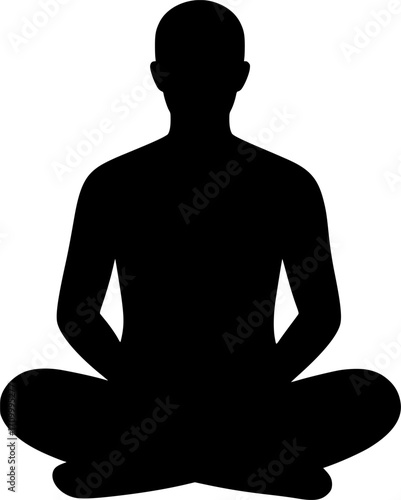 Minimal black and white vector of a person sitting cross-legged, simple silhouette art for posters, prints, meditation, yoga, mindfulness, and lifestyle design projects.