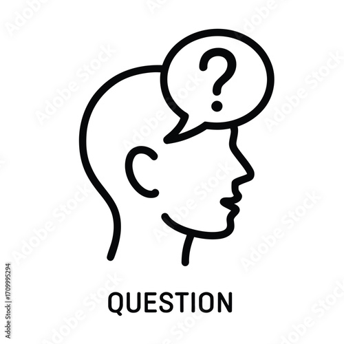 Human head with question mark inside speech bubble asking questions and seeking answers now always silhouette