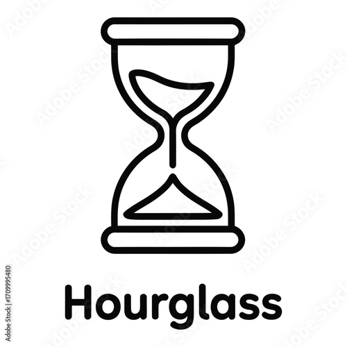 Hourglass icon representing time passing and deadlines with a simple black and white design style silhouette