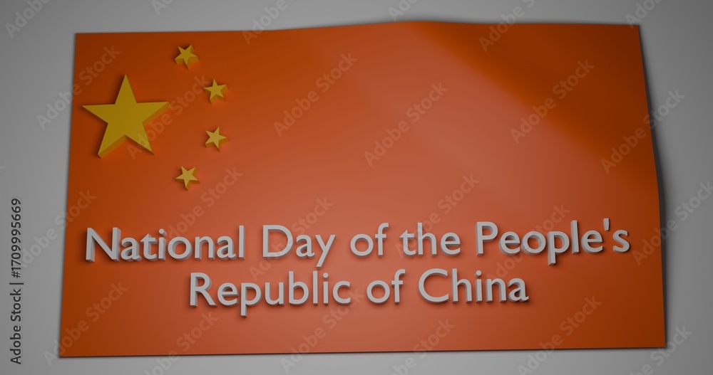 Fototapeta premium A Chinese flag with the inscription National Day of the People's Republic of China. festive 3D render illustration