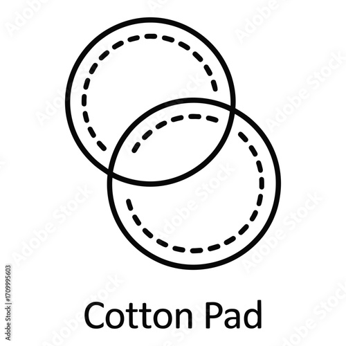 Two cotton pads overlapping each other in a simple black and white line drawing illustration icon silhouette