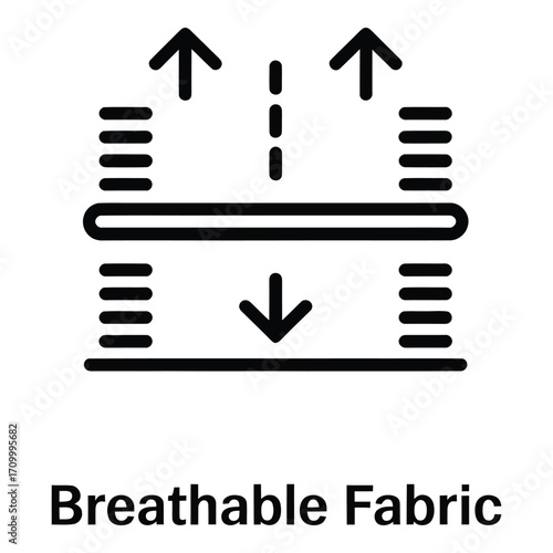 Breathable fabric icon showing air flow and material properties for apparel and textiles usage silhouette