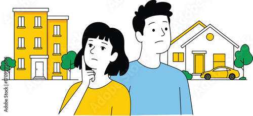 Thoughtful couple contemplating home ownership and future financial decisions with worry