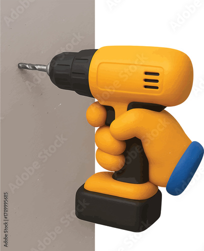 close up of worker hand drilling wall
