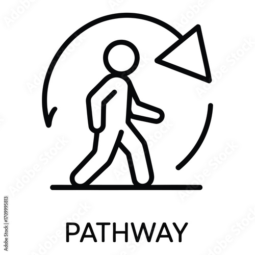Person walking in a cycle with an arrow indicating direction of movement and continuous process flow silhouette
