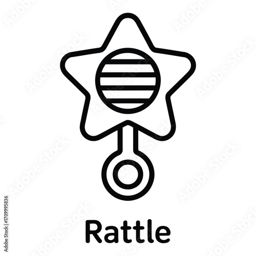 Star shaped baby rattle with circle and stripes design for infants and young children toy icon silhouette
