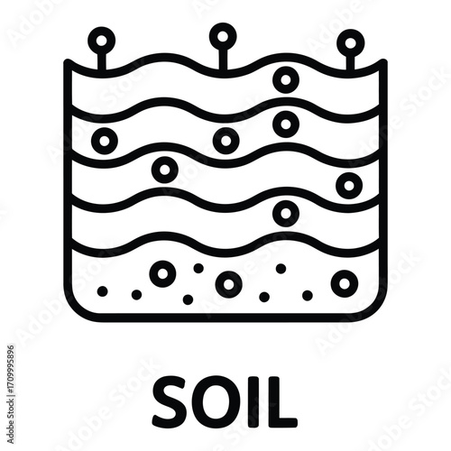 Soil layers illustration showing different strata with roots and particles in a cross section view of earth silhouette