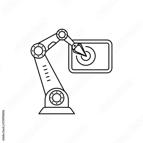 Robotic Arm with Touchscreen Panel Line Icon – Digital Automation Vector