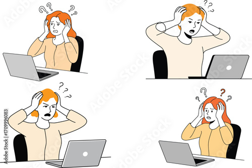 Frustrated people struggling with problems, confusion, and stress while working on laptops