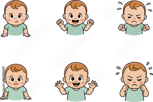 Adorable baby expresses a range of emotions from joy to frustration, perfect for parenting content