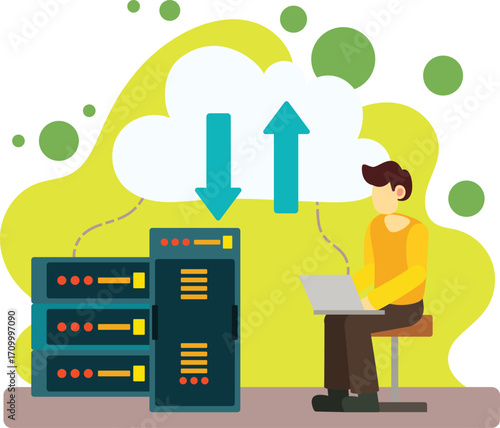 Man working with cloud server Illustration