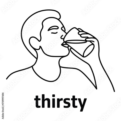 Person drinking water from glass feeling thirsty and dehydrated needing hydration and refreshment quickly silhouette