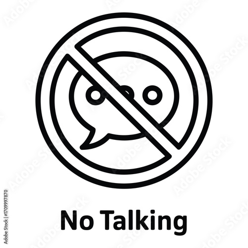 No talking sign prohibiting speech and communication with a crossed out speech bubble icon symbol silhouette