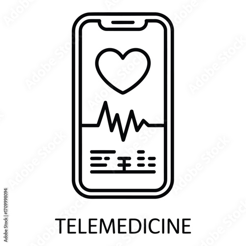 Telemedicine app with heart and ekg line representing remote healthcare and medical technology silhouette
