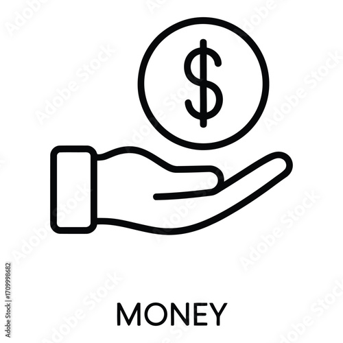 Hand holding dollar coin illustration for financial savings and investment concept design silhouette