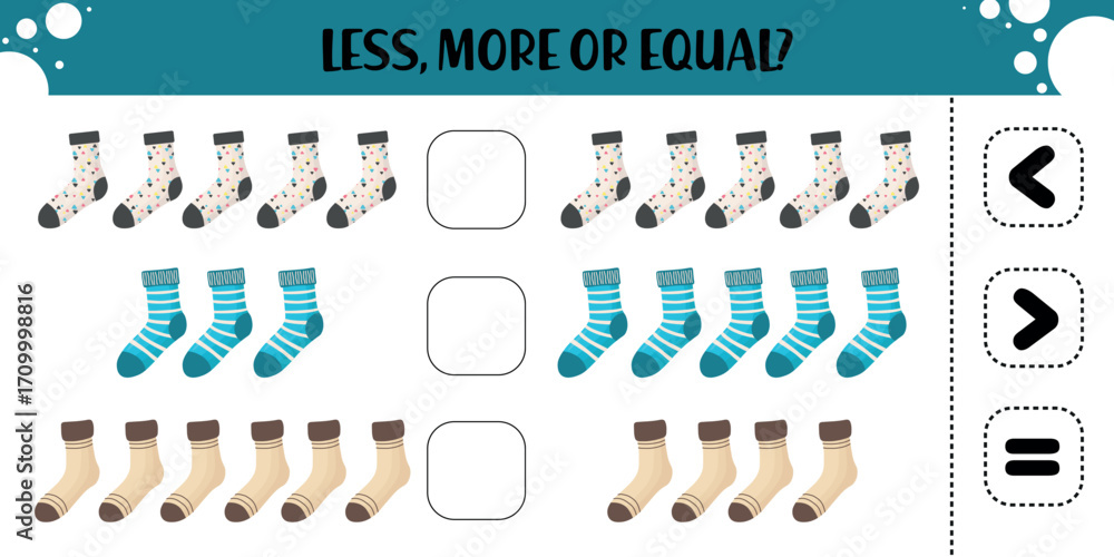 Fototapeta premium Preschool Counting Worksheet with Patterned Socks