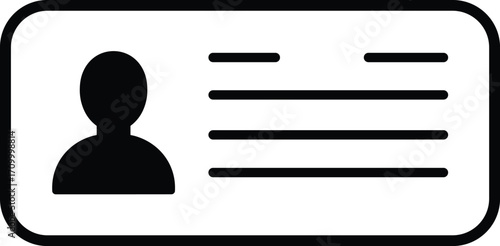 Vector illustration of ID card icon, personal identification, user profile, identification badge, identity verification, digital ID, black silhouette, simple design, isolated on white