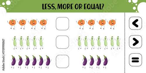 Less More or Equal Math Activity with Cute Vegetables