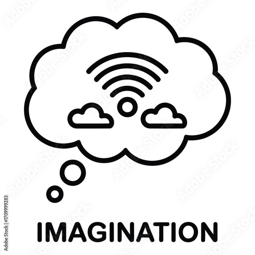 Imagination concept with wifi signal and clouds in a thought bubble vector illustration silhouette