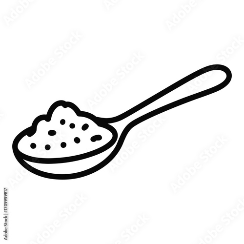 Spoonful of powder with small granules in black and white simple outline illustration image art silhouette