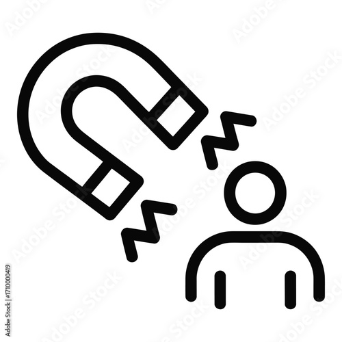 Attraction concept with a magnet pulling a person towards it depicting influence and persuasion power silhouette