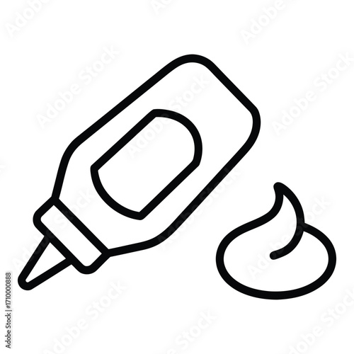 Outline illustration of a condiment bottle with a dollop of sauce on the side graphic design element silhouette