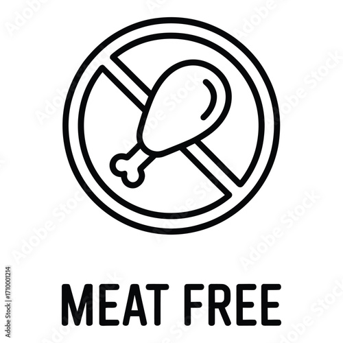 Symbol representing a meat free diet with a chicken leg and a circle with a line through it indicating no meat silhouette
