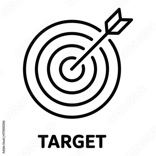 Arrow hitting the target bullseye in the center for accuracy and precision concept design element silhouette