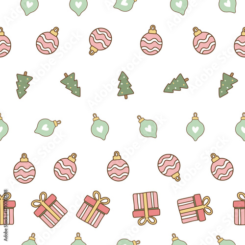 Pastel Christmas seamless tree ornament pattern