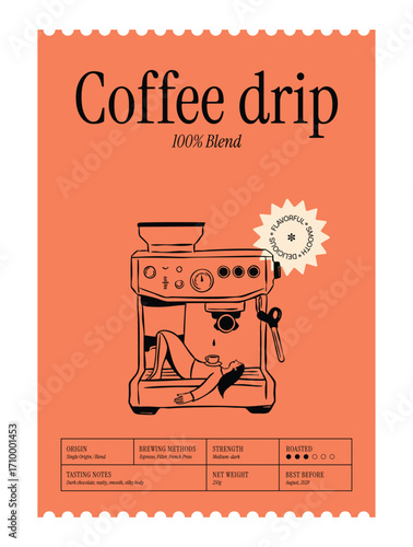 Minimal coffee beans sticker template. Matisse style beverage illustrations.	