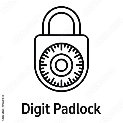 Outline illustration of a combination lock with a circular dial and a shackle for secure access silhouette
