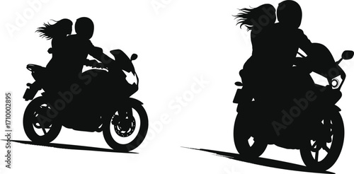 Silhouetted couple enjoying a motorcycle ride freedom and togetherness displayed