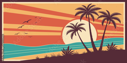 Tropical Beach at Sunset with Island
