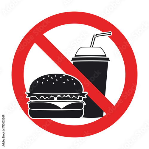 Vector art of no junk food symbol, indicating a restriction or prohibition of unhealthy food and beverages