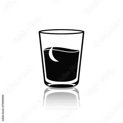 Vector art of simple illustration of a glass of liquid with a reflection, , showcasing a refreshing and hydrating beverage