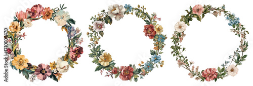 Wallpaper Mural PNG Vintage floral wreaths illustration, element set on transparent background Torontodigital.ca