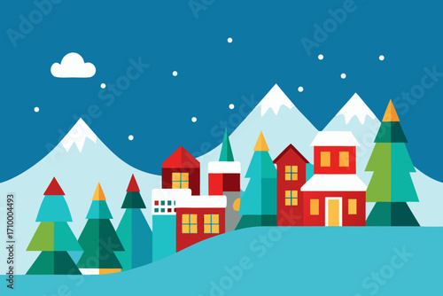 winter landscape with houses