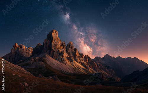 The majestic dolomites under the starry sky, showcasing the breathtaking beauty of nature in italy's iconic mountain range