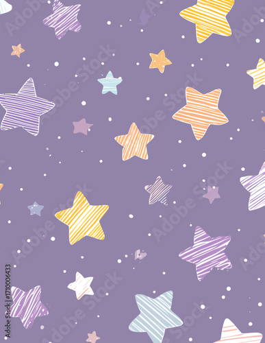 Motif vectoriel sans couture d'étoiles colorées dessinées à la main