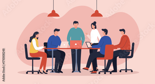 A diverse team of professionals collaborates effectively around a conference table during an important business meeting in a modern office setting.