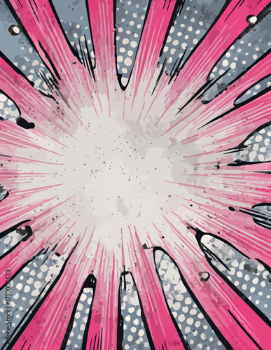 Fond abstrait de style bande dessinée vectorielle, explosion rose et blanche