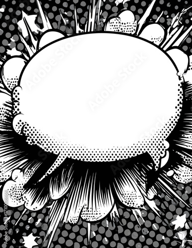 Explosion comique vectorielle, style bande dessinée, bulle de texte vide